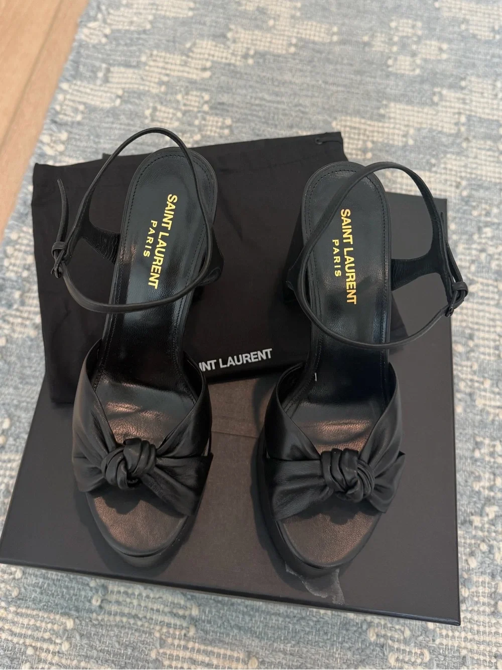 YSL Bianca Black Knotted Platform Sandals